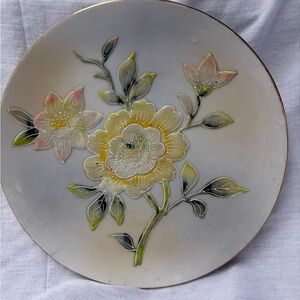 Hand-Painted Floral Decorative Plate in Yellow, Green, Pink